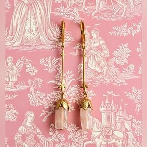 Victorian Pink Morganite In Long Drop Earrings